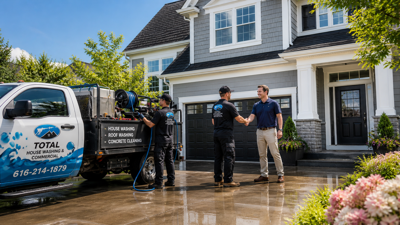 Professional house washing service cleaning residential siding