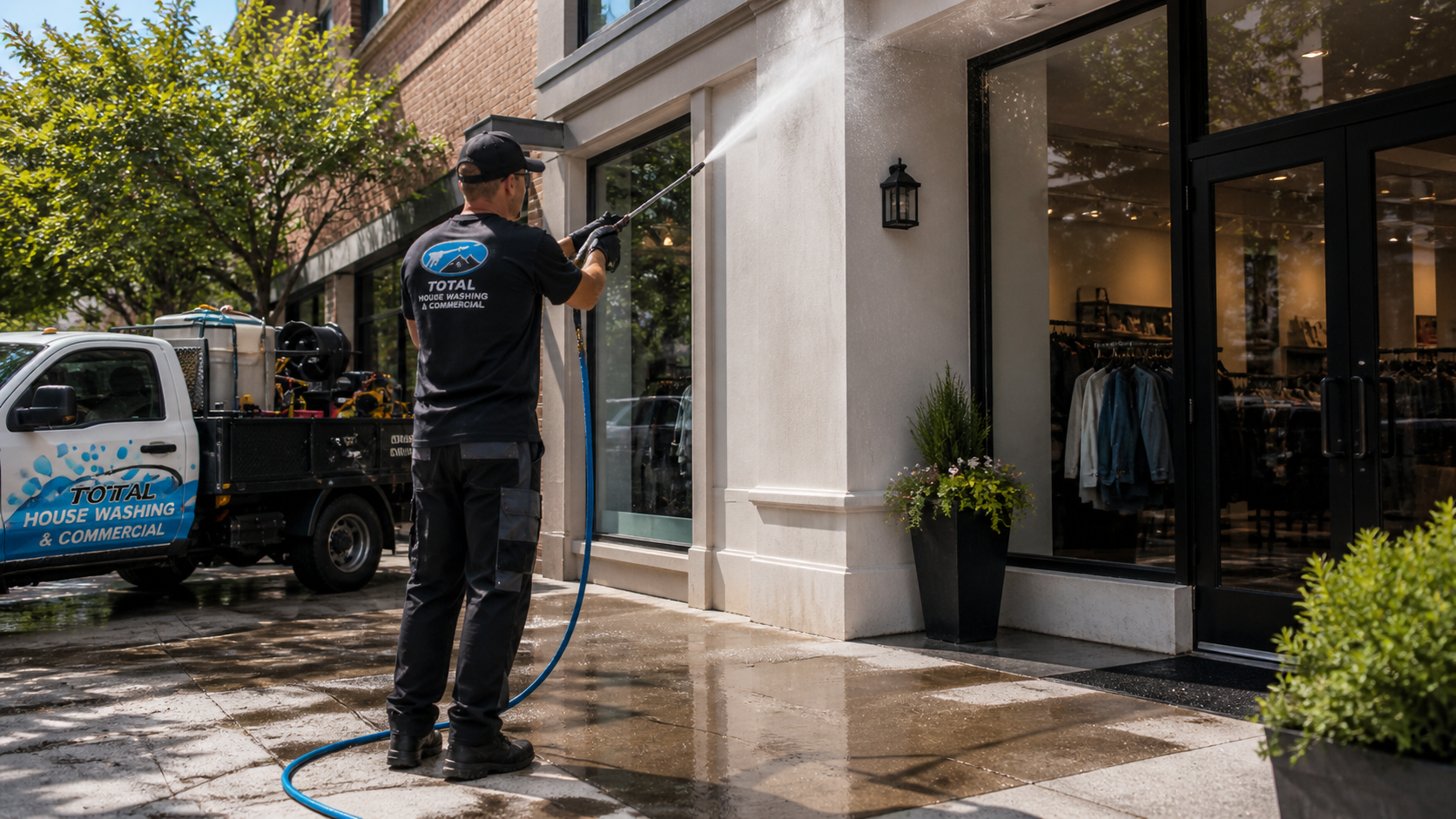 Pressure washing concrete driveway and hard surfaces